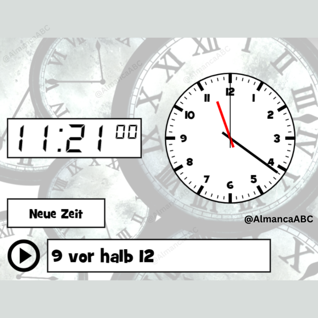 Halb Neun Almanca Saatler (Resmi & Gayriresmi Resimli Uhrzeit)