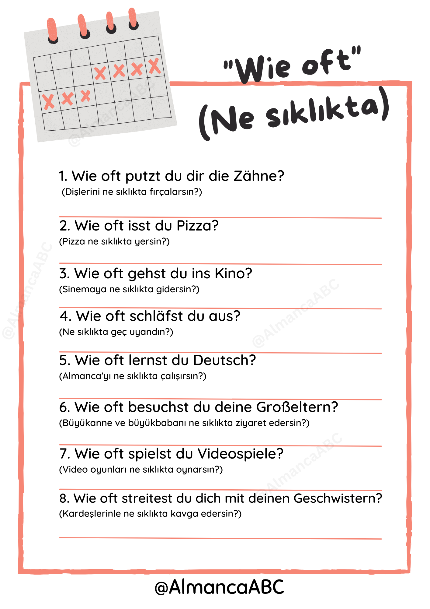 Wie oft (Almanca Ne sıklıkta) @AlmancaABC