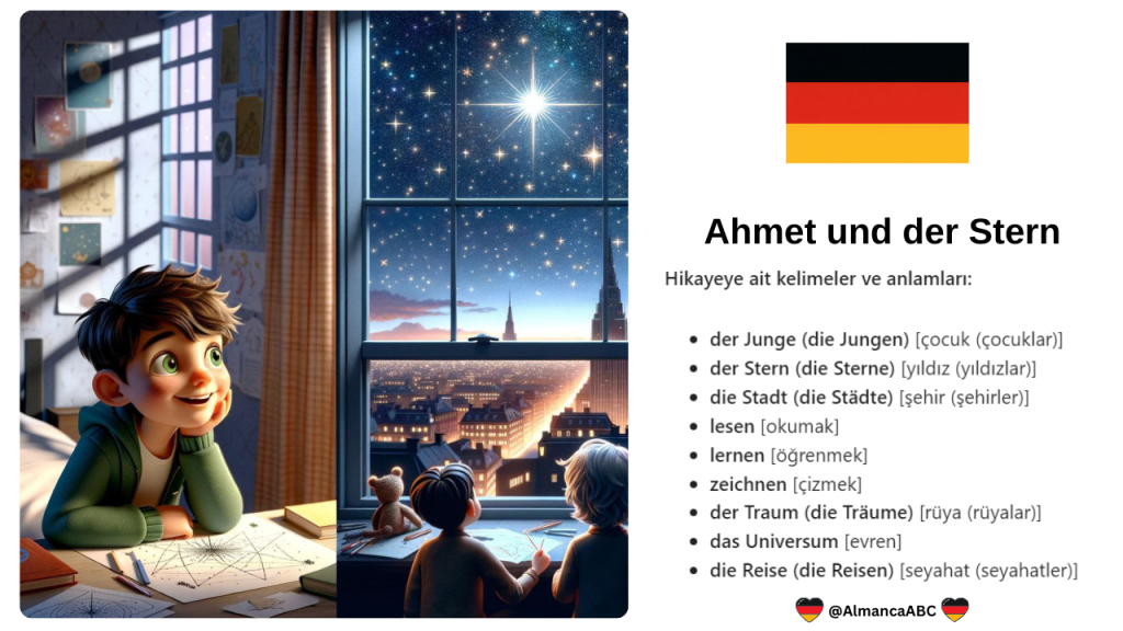 Almanca Basit Hikayeler 3: Ahmet und der Stern ve Türkçe açıklamalı Almanca kelimeler
