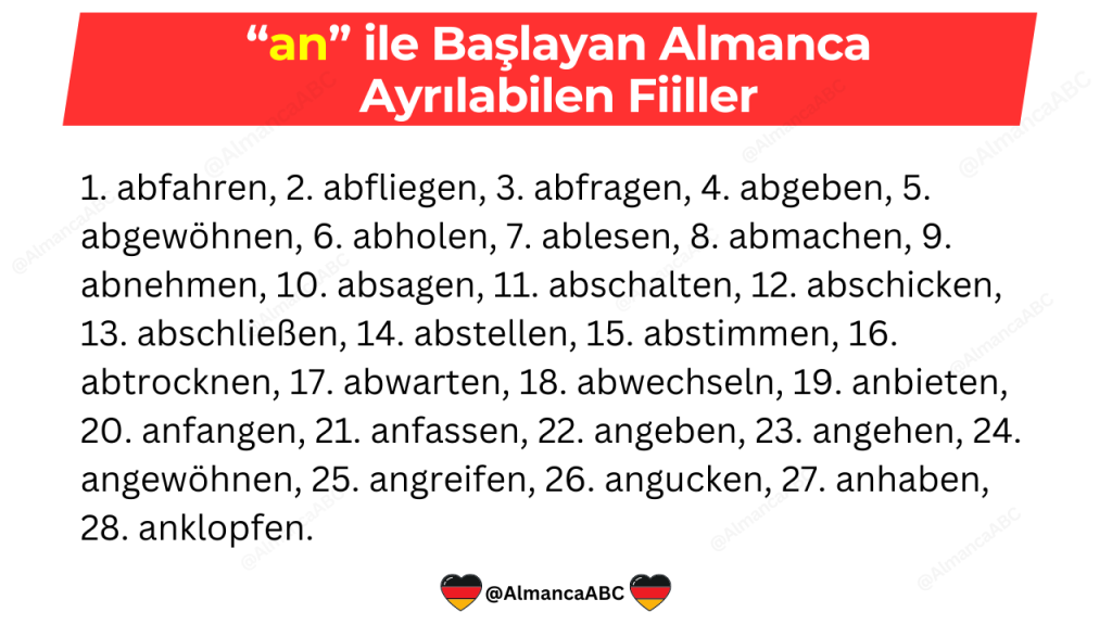 an ile Başlayan Almanca Ayrılabilen Fiiller