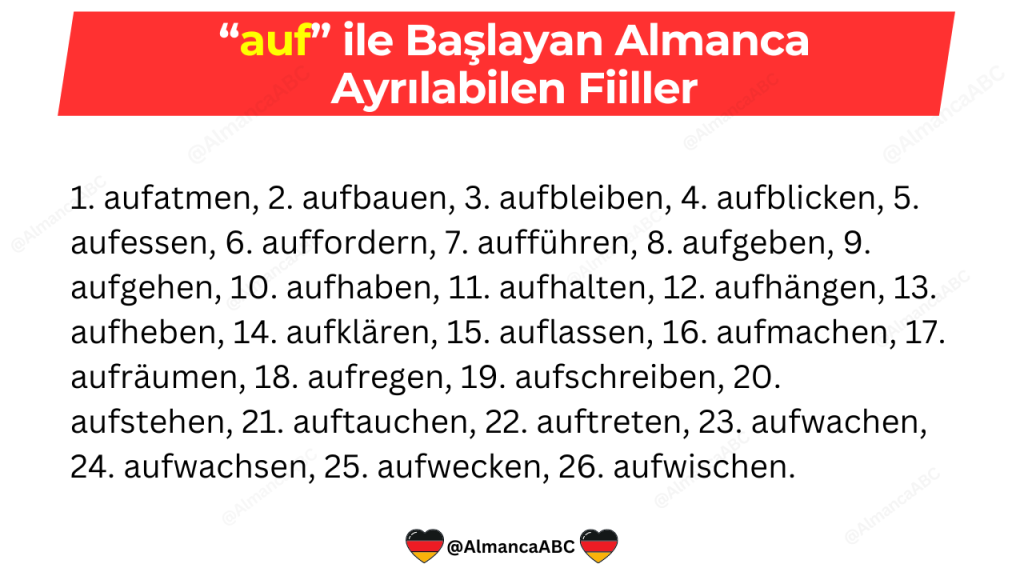 auf ile Başlayan Almanca Ayrılabilen Fiiller