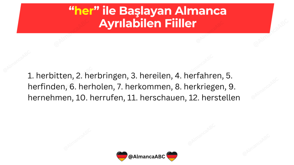 her ile Başlayan Almanca Ayrılabilen Fiiller