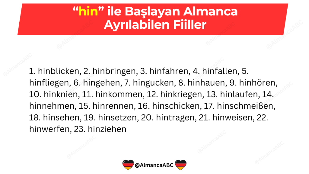 hin ile Başlayan Almanca Ayrılabilen Fiiller