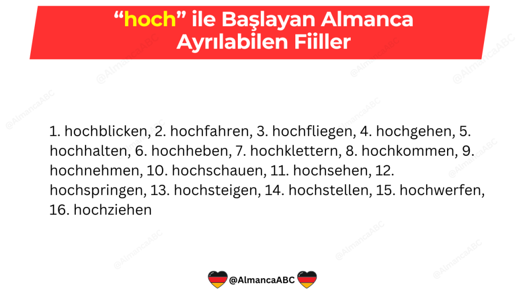 hoch ile Başlayan Almanca Ayrılabilen Fiiller