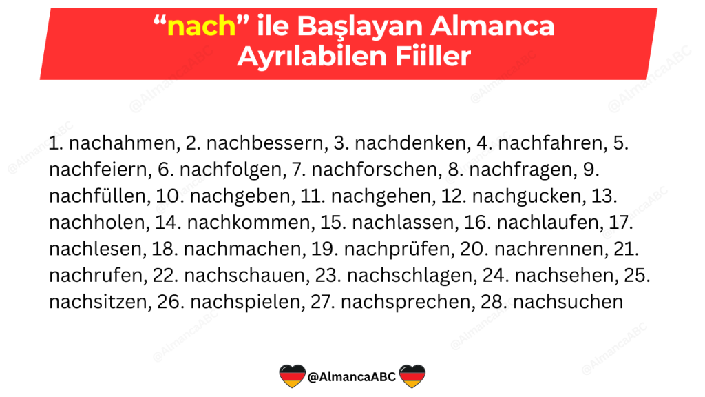 nach ile Başlayan Almanca Ayrılabilen Fiiller