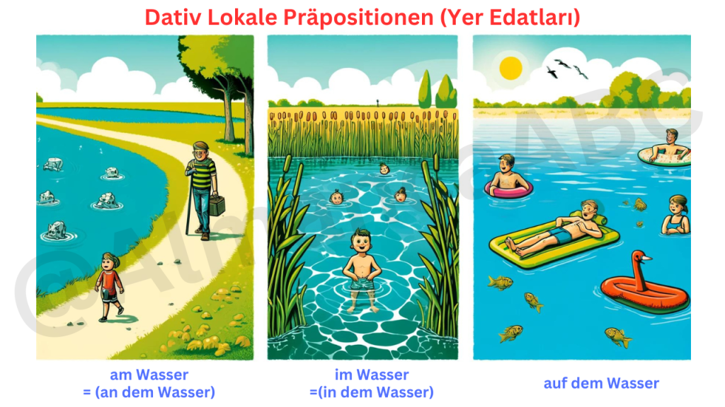 Dativ Lokale Pr&auml;positionen (Yer Edatları) (am Wasser, im Wasser, auf dem Wasser)