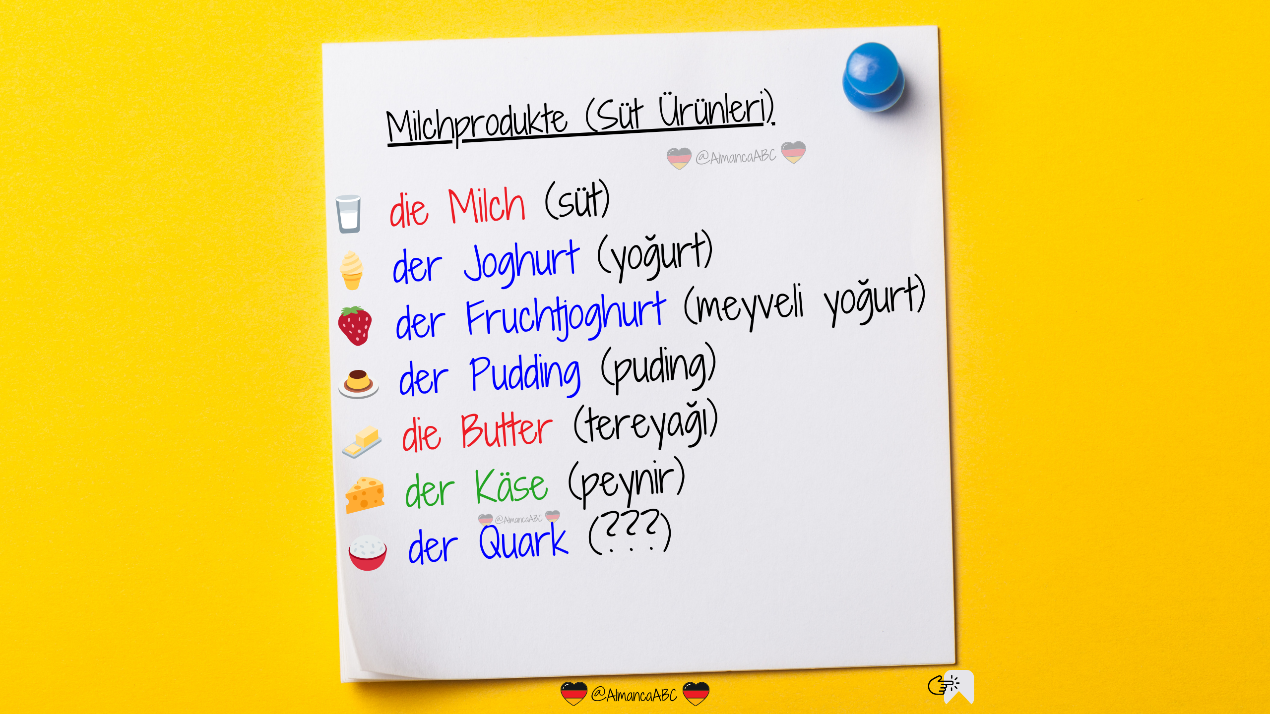 1. Milchprodukte (Süt Ürünleri) Almanca Kelimeler