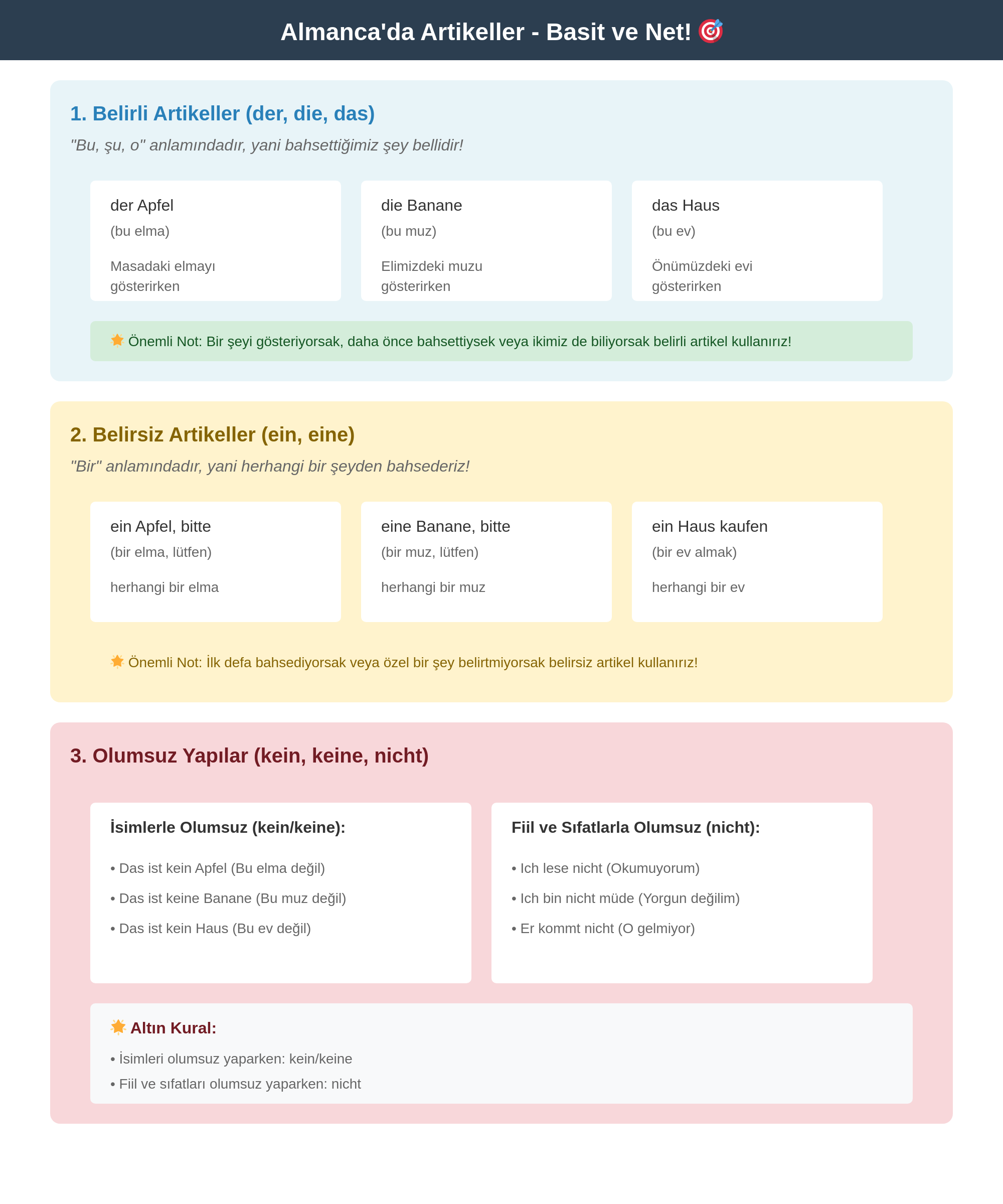 Almanca Belirli Belirsiz ve Olumsuz Artikeller