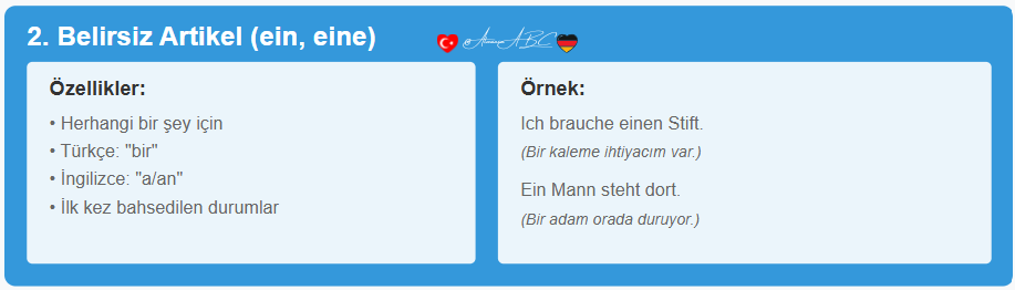 Almancada Artikel T&uuml;rleri Belirsiz ein eine