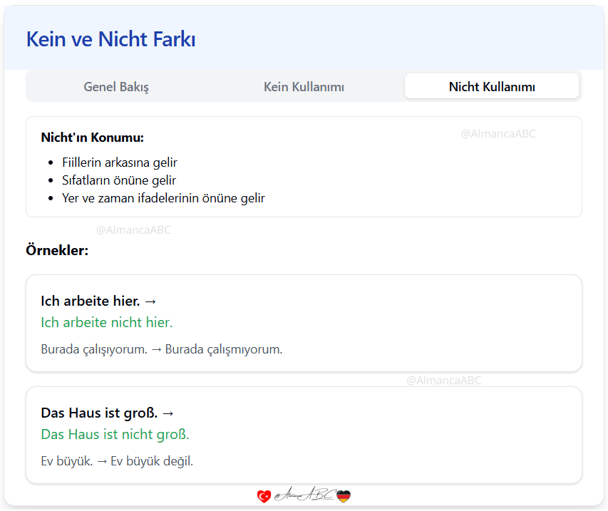 Kein ve Nicht Farkı nicht kullanımı