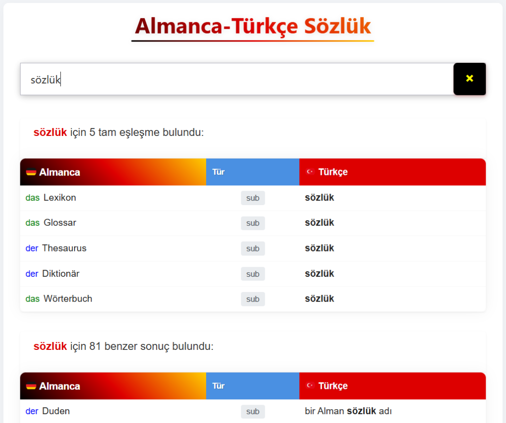 AlmancaABC Almanca T&uuml;rk&ccedil;e S&ouml;zl&uuml;k Aray&uuml;z&uuml;