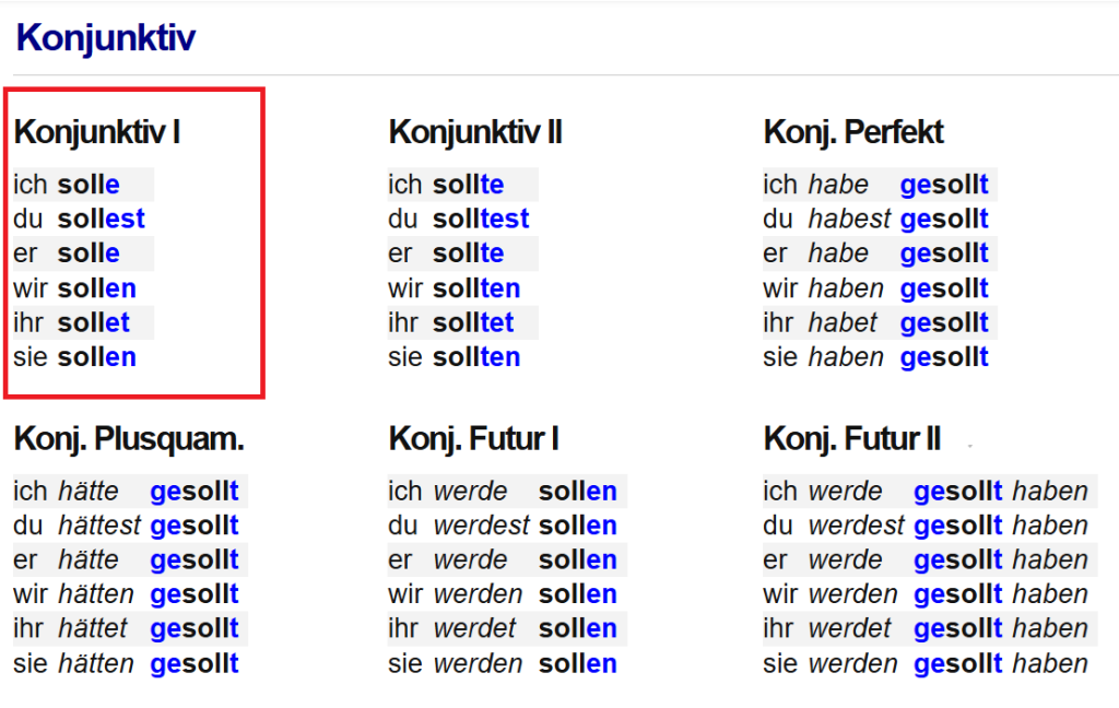 Konjunktiv I sollen Almanca Imperativ Emir C&uuml;mleleri