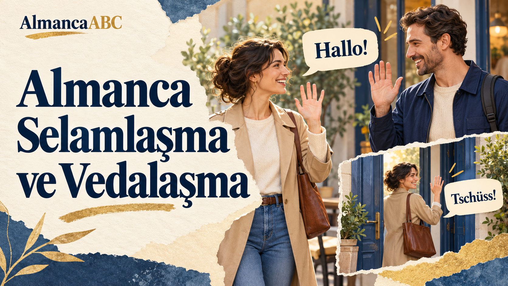Almanca selamlaşma ve vedalaşma: Hallo ile merhaba, Tschüss ile hoşça kal.